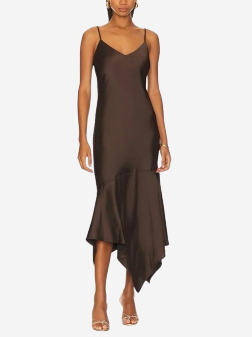 NWT Steve Madden Chocolate Brown Satin Asymmetric Slip Dress S